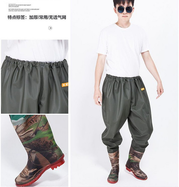 高耐防水型 背帶防護款 釣魚服 PVC 連體褲 涉水褲, 齊腰下水褲,37