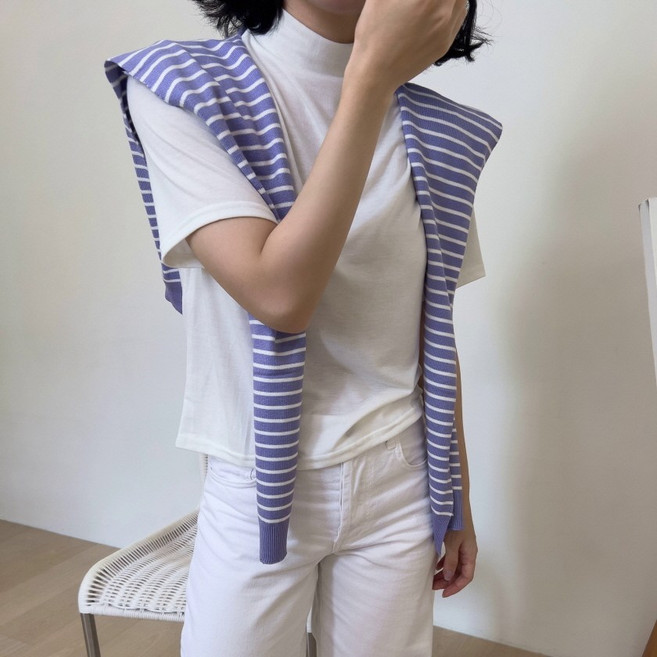 1+1 얇은폴라티 반목 하이넥반팔 실켓 목티