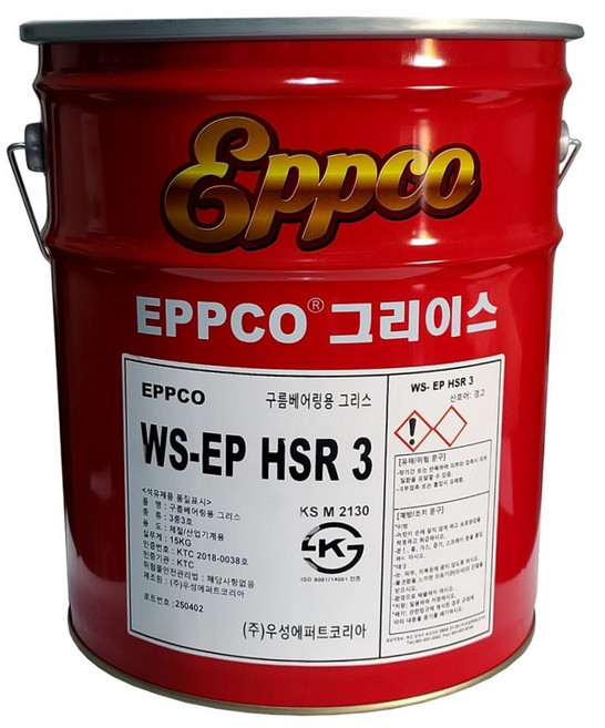 우성 앱코 WS-EP HSR3 구름베어링 그리스 15KG EP3 고하중 극압 빨간 구리스 말통 트랙터 지게차 굴삭기 포크레인 중장비, 1개