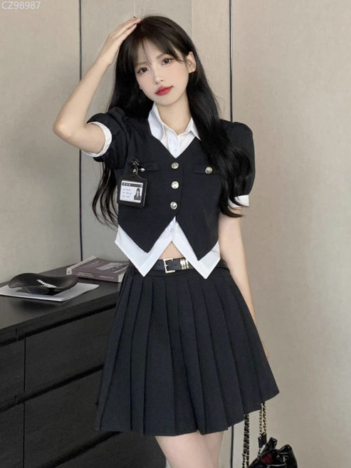 甜酷暗黑學院風jk套裝
