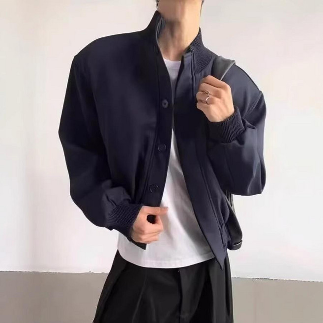 【洁白】美式復古短款休閒立領飛行夾克