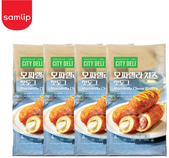 시티델리 모짜렐라치즈 냉동 핫도그 4입, 4세트, 360g