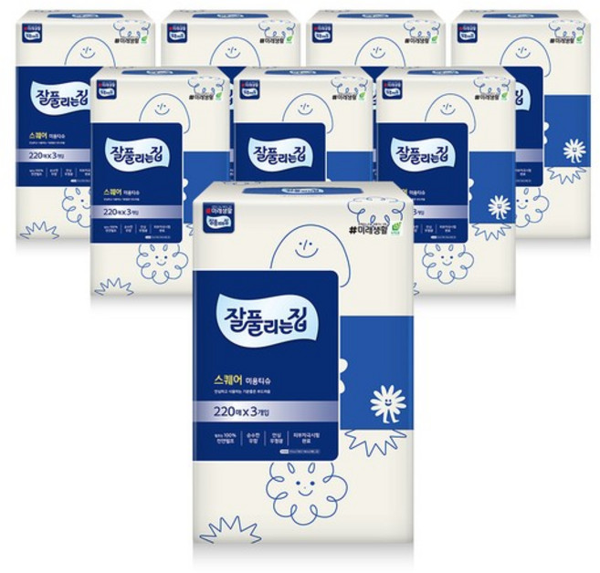 스퀘어 미용티슈 220매 x 3입 x 8팩, 8개