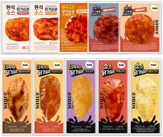 햇살닭 소스 닭가슴살 10종 혼합, 50개, 100g