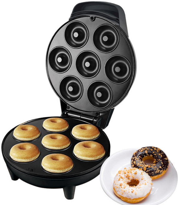 도넛 메이커 기계 와플메이커 붙지 않는전기 기계 도넛 베이킹 가정용 소형 메이커 간식, 블랙, 블랙