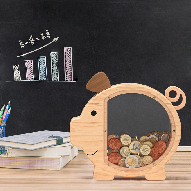 알파 원목 나무 행운돼지 동전지페 저금통, 원목나무 저금통