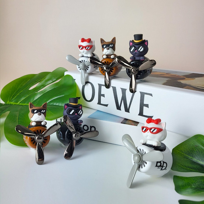 특별한 선물) 벨라독스 에어휠 차량용 프로펠러 방향제 2종세트 명품 자동차 고급 비행기 동물 디퓨저 BD-1 도둑고양이_블랙 외 2종, 페르시아고양이_화이트X2개, 레몬라벤더X2개, 1개