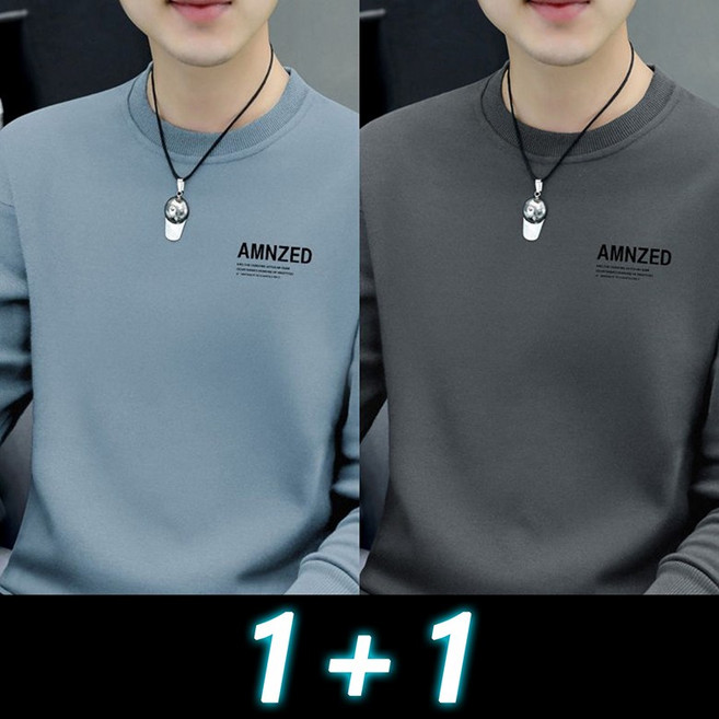 JUSTFEELING 1+1 /2P 세트 남성 맨투맨 티 긴팔 티셔츠 남녀공용 라운드넥 티 봄 가을 이너티 빅사이즈 남자티셔츠 D10U