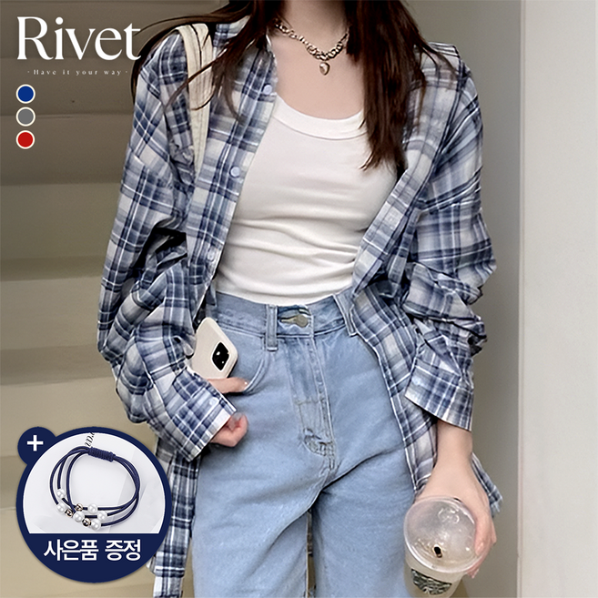 리빗 루즈핏 오버핏 여름 체크 셔츠