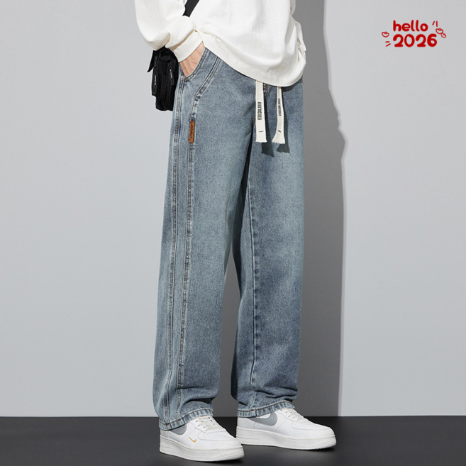 Luminax 남성 사계 와이드 스트레이트 밴딩청바지 캐주얼 패션 바지 스판 데님 팬츠 빅사이즈