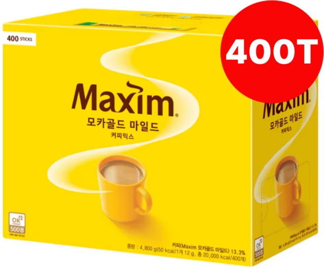 맥심 모카골드 마일드 커피믹스, 12g, 1개입, 400개 - 쿠팡