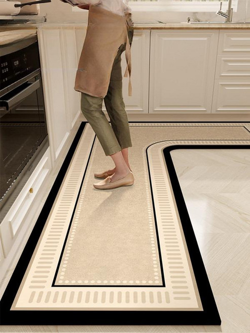 실리콘 L형 주방 전용 매트 방수 방유 내구성 발매트 흡수 두꺼운 닦을 수 있는 세척 불필요 매트, 치리아 심플 커피-오른쪽 L 실리콘, 1개