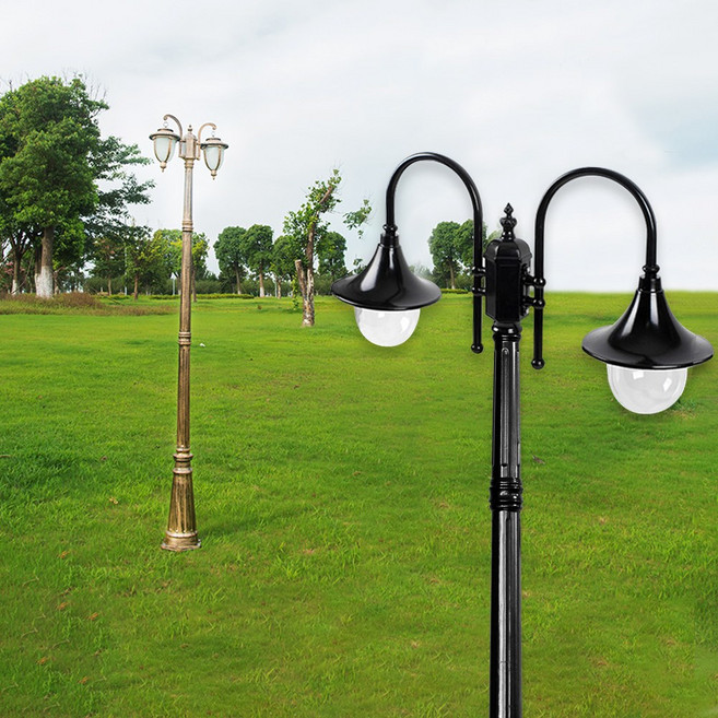 공간하우스 전기 2구 가로등 야외 조명 LED 정원등 카페조명, 전기 2구 원형 나팔 가로등 2.3M 황동