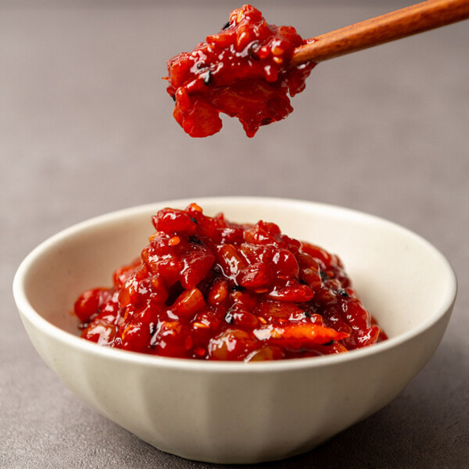 곰소 비빔오징어젓 200G 신선한 저염 국산오징어젓갈 HACCP제조 먹기편한 정성가득 집에서즐기는 국내산 비빔오징어젓, 1개