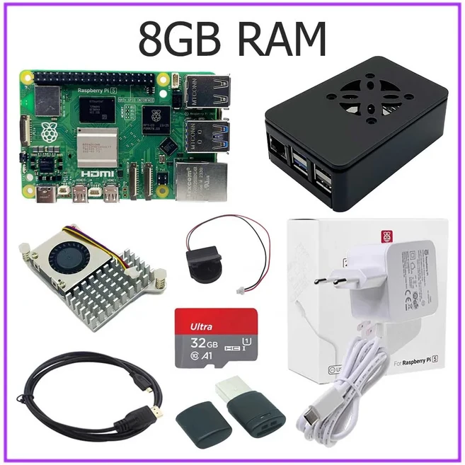라즈베리 Pi5 8GB 키트 노트북 미니 PC 컴퓨터 2.4GHz 64비트 쿼드 코어 Cortex A76 옵션 케이스 팬 전원, 11 Bundle 9