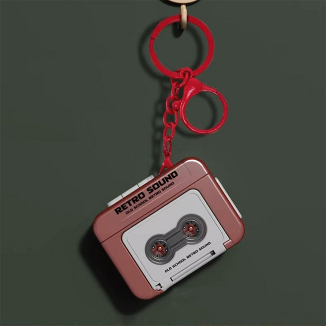 미니 레트로 카세트 플레이어 녹음기 머신 키링 휴대용, 레드, 1개