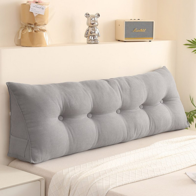 日式滌麻三角床頭靠枕 床頭墊 靠背墊 大靠枕 抬腿枕, 石灰