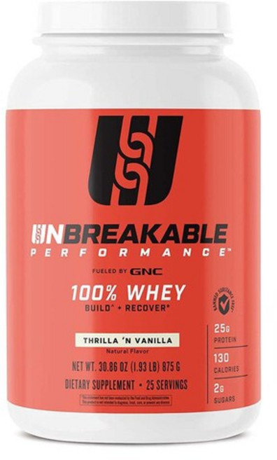 GNC 언브레이커블 퍼포먼스 100% 웨이 트릴라 앤 바닐라 875g 분리 유청 단백질, 1개