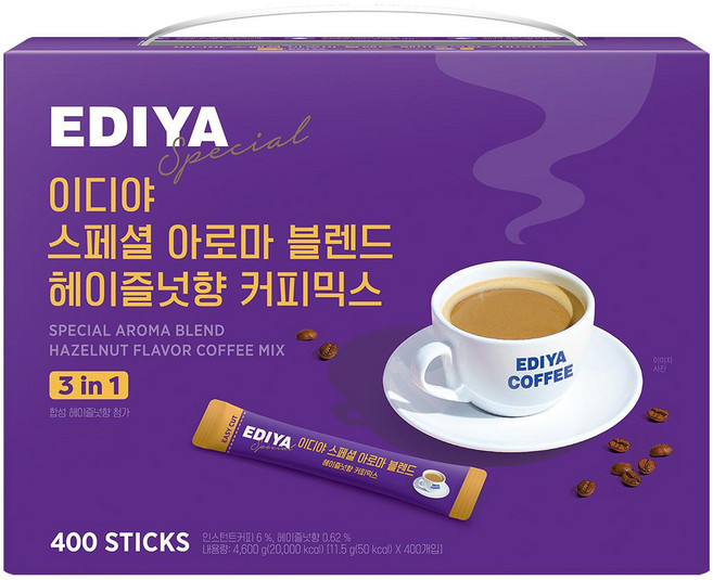 코스코트 이디야 아로마블렌드 헤이즐넛향 커피믹스 11.5g 0ct, 400개입, 1박스