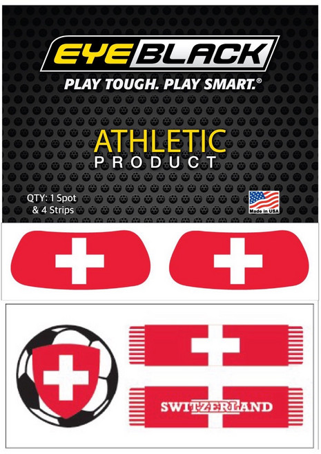 EYEBLACK 국가대표 국기 아이블랙 1쌍 + 축구 스트립 세트 (총 5 pcs) 월드컵 응원템 각종 스포츠 축구 야구 MADE IN USA, 1세트, 스위스 SWISS