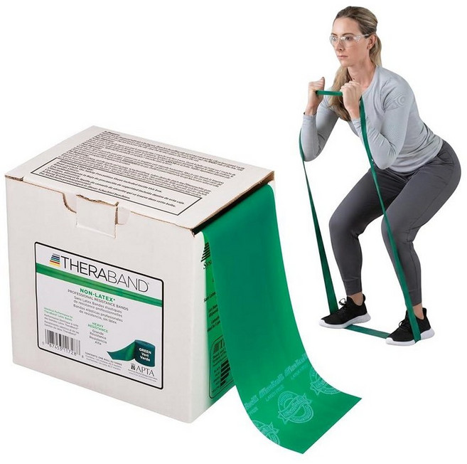 THERABAND 저항 밴드 45.2m(50야드) 롤 헤비 그린 논 라텍스 전문 탄성 밴드 상체 및 하체 운동 물리 치료 필라테스 재활용 디스펜서 박스 레벨 4, Green | Heavy