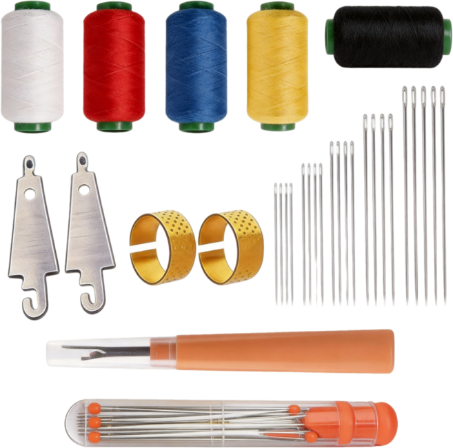36종 프리미엄 바느질 세트 의류 재사용 대형 구멍 강철 바늘 실뜯개 데님 실 5색 중굵기 구리 골무 포함 재봉 도구 세트, 1세트, 실버