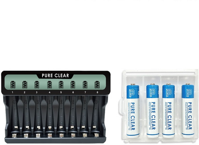 퓨어클리어 SW-8NP AA/AAA 겸용 USB LCD 8구 충전기+충전지 세트, 퓨어클리어 SW-8NP+AAA 950mAh 4알 1개, 1개