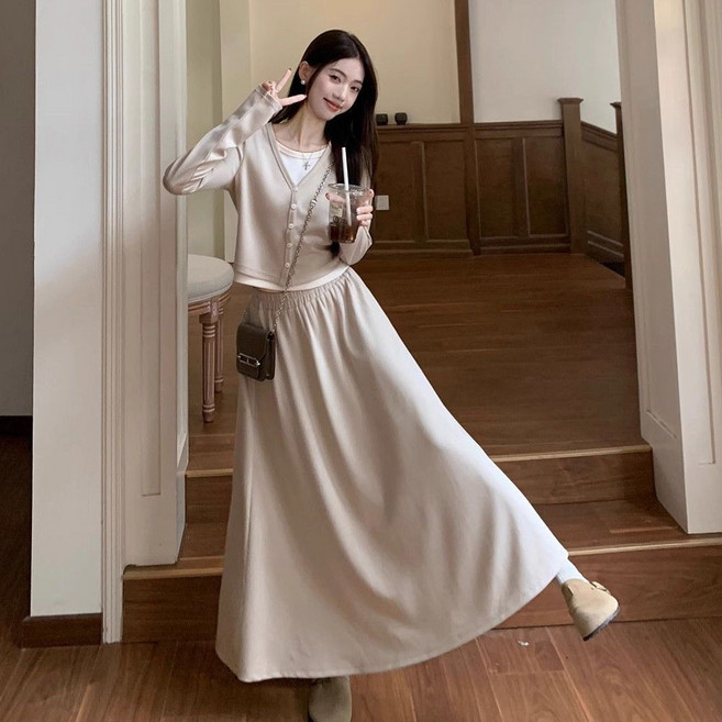 여성투피스 여성세트 셔츠 + 스커트 롱스커트 트렌치 코트 가디건 ZFY090515 50