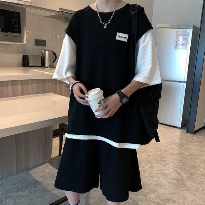 아이짱 여아 주니어 남아 여름 반팔 반바지 레이어드 상하복 세트