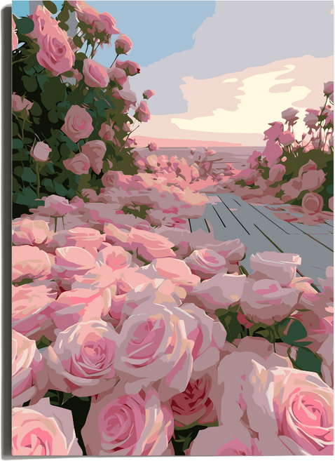 원그리드 DIY 명화그리기 세트 캔버스 유화그리기, 로맨틱 로즈웨이, 1개