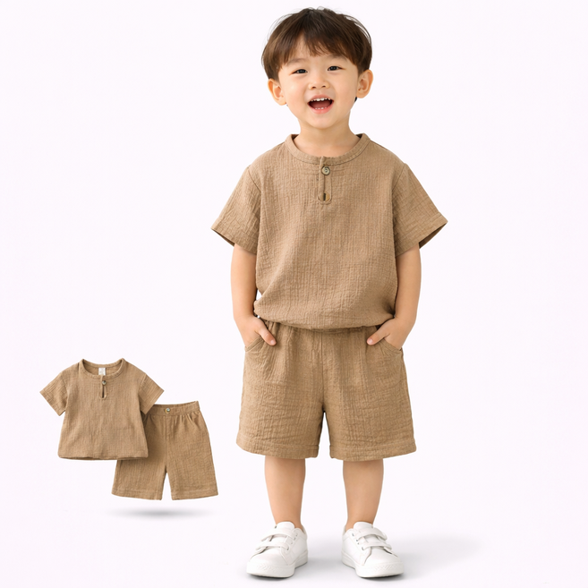 남아 유아 여름 린넨 상하세트 반팔 반바지 쿨링 심플 투피스