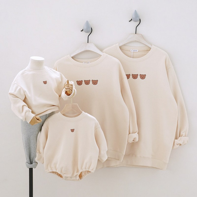 헬로우베베 가족티 패밀리룩 커플티 돌촬영 곰곰곰 맨투맨 남여공용 긴팔티