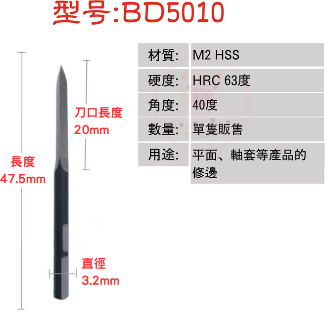 修邊刀 BD5010 M2 HSS材質 適用平面與軸套修邊, 1個, 三角鋼用刀