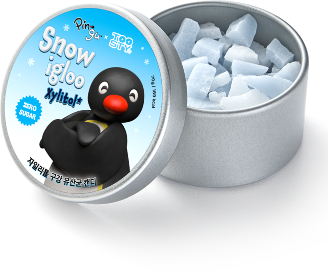 핑구 구강유산균 함유 무설탕 자일리톨 캔디 스노우이글루, 1개, 70g