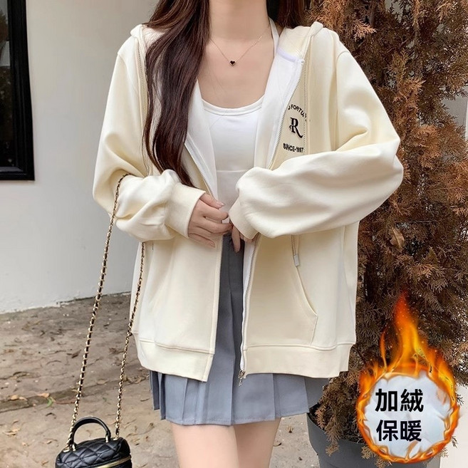 Lo.Para 女裝 刷毛保暖連帽外套 韓系寬鬆長袖上衣 秋冬穿搭