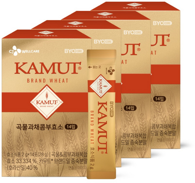CJ 바이오코어 카무트 곡물콤부효소 14포, 28g, 4개