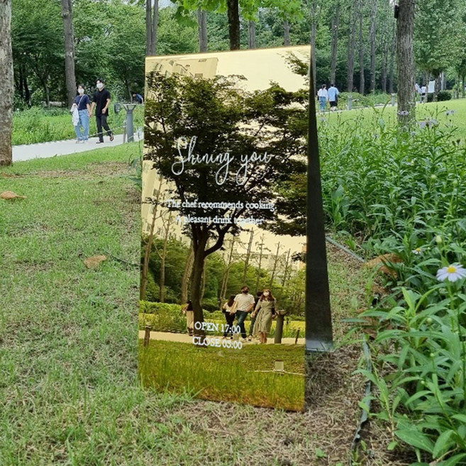 착한배너 미러입간판 업소용 스탠드 입간판 철제 거치대 미니 카페, 1개, 골드미러-중형