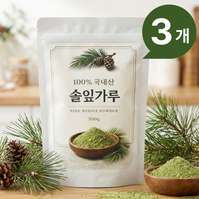 국산 솔잎 가루 분말 100% 솔잎차 소나무 잎차 송엽차, 3개, 300g