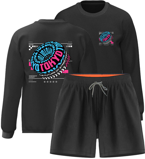 몰토벨리노 오버핏 긴팔 레쉬가드 4부 보드숏팬츠 상하세트, 남녀공용L, 도쿄804