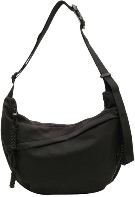 牛角包側背包 帆布包 防潑水斜背包 餃子包 輕量斜背包 半月包 單肩包 日系輕量化牛角包 太空包, 黑色