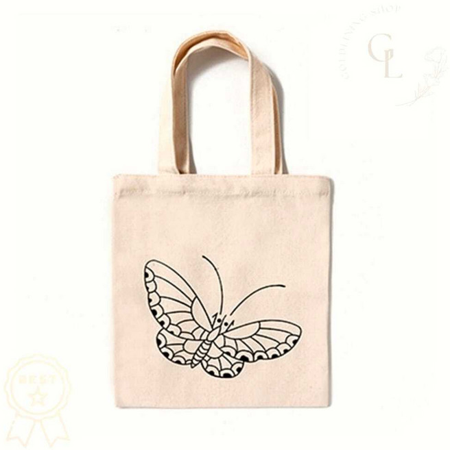 민화샵 미니 에코백 만들기 DIY 나비 도안 캔버스 가방 색칠 체험 미술 놀이 1개입