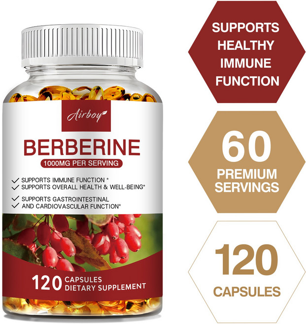 베르베린 캡슐 1000mg - 콜레스테롤 면역 체계 신진대사 건강 유지, 3개, 120정