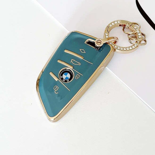 미짱 TPU 키케이스+큐빅링/ 벤츠 BMW 아우디 폭스바겐 미니 볼보 호환, MZ_02, 블루그레이