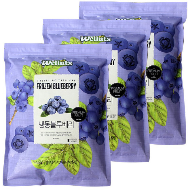 웰루츠 A등급 냉동 블루베리, 3개, 1kg