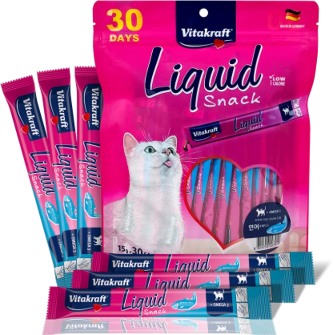 비타크래프트 리퀴드 스낵 고양이 간식, 연어&오메가3, 15g, 60개 - 쿠팡
