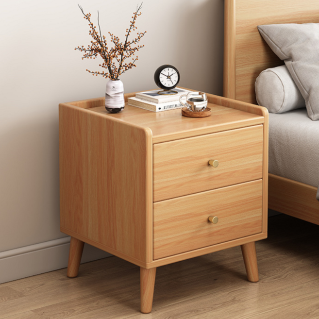침대 협탁 침실 사이드테이블 엔틱 디자인 2단 서랍장 수납장 협탁 다용도 개인용 서랍형 협탁 스탠드 침대옆수납장 거실 쇼파 침실 서랍장 사이드 선반 수납장, 원목색 40CM, 1개