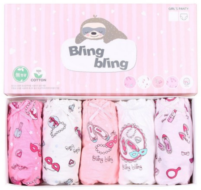 에코키즈 여아용 무형광 순면 블링블링 삼각팬티 5종 세트