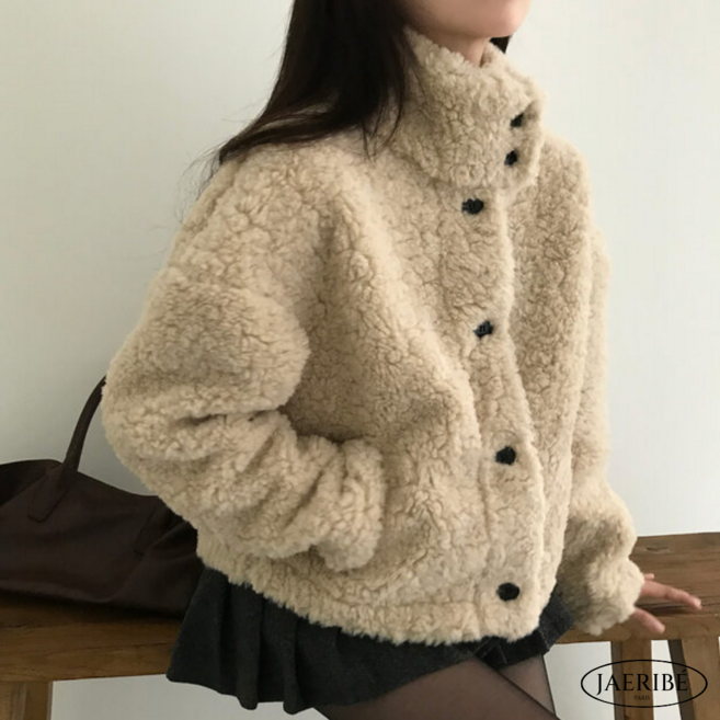 쩨리베 여성 뽀글이 양털 하이넥 숏코트 봄 겨울 테디 무스탕 자켓 3color