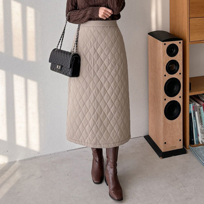 마이쏭 겨울스커트 롱치마 패딩치마 아이엘뒷트임패딩롱스커트