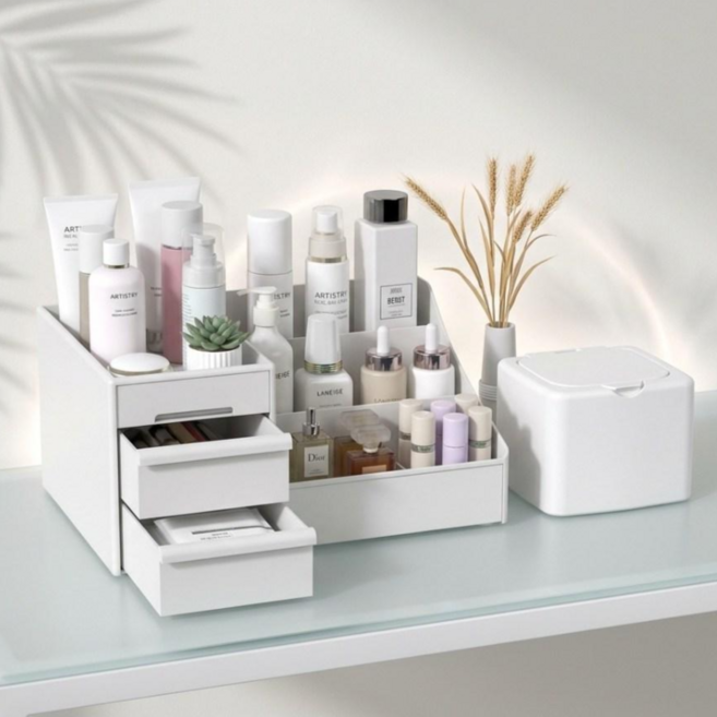 로에드 화장대 컴퓨터 책상 정리함+미니 수납 쓰레기통 세트, 1개, 화이트